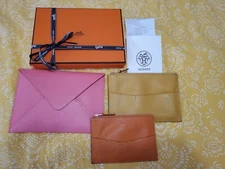 Authentic Hermes clutch 3 Pcs Wallet Coin Card Purse Pink Yellow orange 