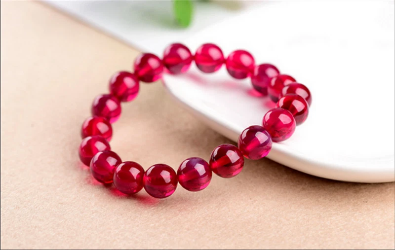 Top Quality Round Pigeon Blood Red Ruby Lab-Created Stretchy Beaded Bracelets - Image 3 of 4