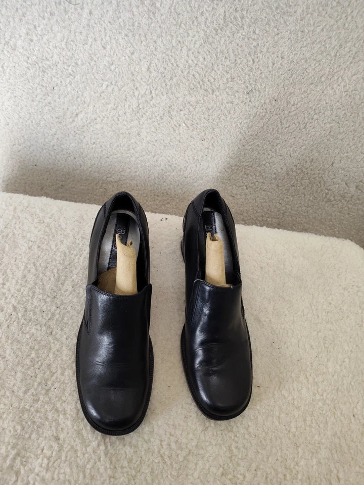 Mocasines Bass Galaxy para mujer 8 zapatos de cuero negro con punta cuadrada sin cordones de tacón bloque Foto 3 de 4