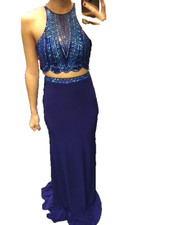 prom 2 piece dress, Royal Blue, with beads size 0, excellent condition,