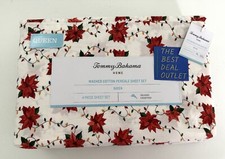 NIP Tommy Bahama Queen Sheet Set 4 PCS 100 Cotton Red Flowers Soft Prewashed