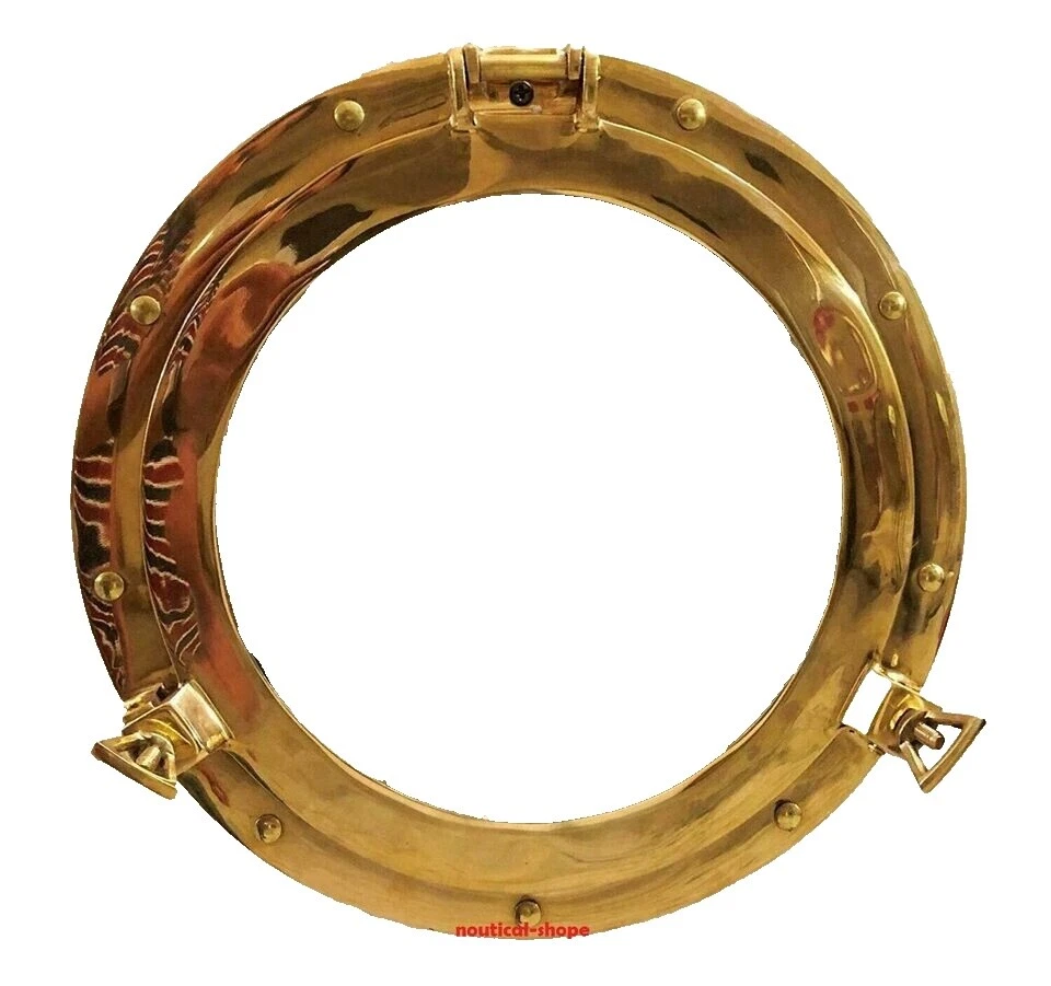24" Porthole Mirror – Shiny Brass Finish, Large Nautical Wall Decor For Cabin Or Beach House