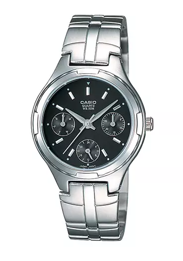 Casio LTP 2064 Black 3 dials date day 24 hour Dial Stainless Steel Bracelet