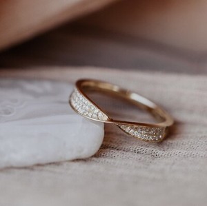Authentic Twisted Solitaire 14K Yellow Gold plated Unique Moissanite Engagement Band