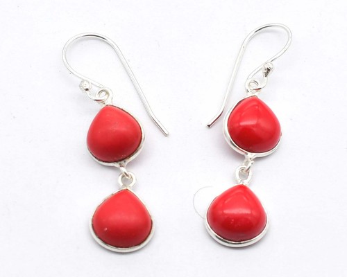 Argent Sterling Naturel Corail Rouge Ovale Clou Boucles 925 3.00ct Britannique À Argent Sterling Naturel Corail Rouge Ovale Clou Boucles 925 3.00ct Britannique À