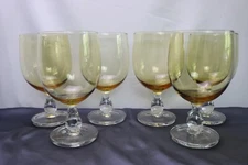 Crystal Iced Tea Goblets 7 " Amber Bowl Thick Clear Ball Stem Set of 6 Dansk ?