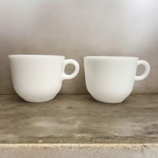 Vintage Pair of Hazel Atlas Milk Glass Coffee Mugs 8oz Tea Cups A-6  A-23