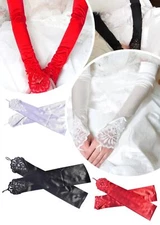 Women Long Wedding Lace Satin Bride Gloves Fingerless Party Bridal Dress US
