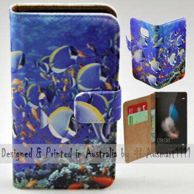 For Huawei Series - Deep Ocean Fishes Print Wallet Mobile Phone Case Cover