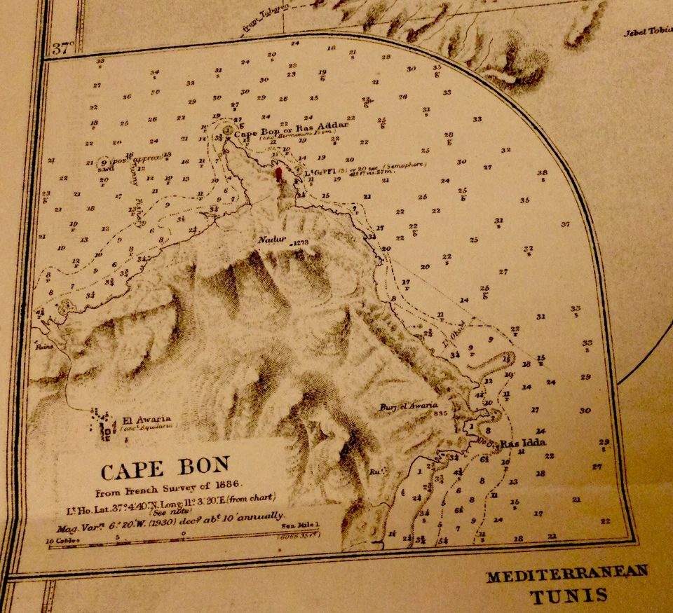 CARTA DE ALMIRANTAZGO DE COLECCIÓN. No.250. TUNECINO, MAHEDIA, KELIBIA. Edición 1867. Foto 3 de 4