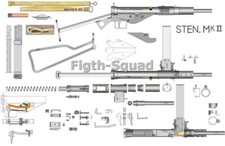 WW2 Picture Photo British Machine Gun Sten Mk II Scheme Drawing 7384