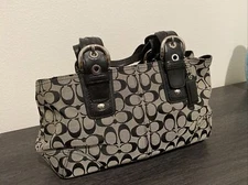 Coach No A0869-11863 Canvas & Leather Tote Shopper Bag Purse Black Preowned