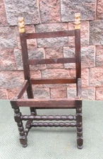 Antique Primitive William Mary Style Pilgrim Sausage Turned Legs Side Chair
