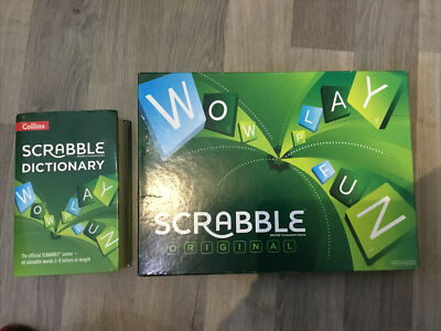 Mattel Scrabble Original Brettspiel & Wörterbuch, gebraucht, Gestell & Regeln ersetzt