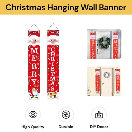 Sign Decoration Decor Merry Christmas Hanging Porch Party Door Wall Banner Xmas - Picture 3 of 16