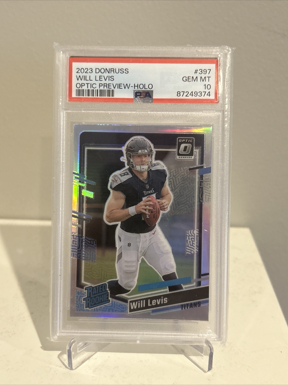 2023 DONRUSS OPTIC PREVIEW HOLO #397 WILL LEVIS RC RATED ROOKIE PSA 10 Titans