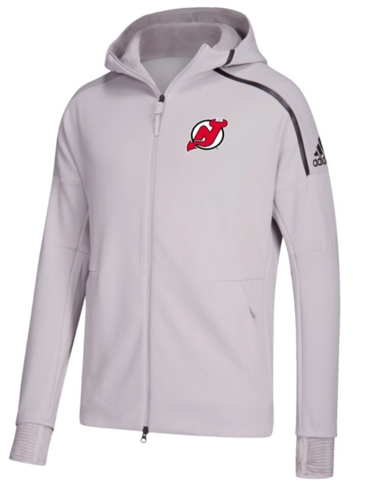 Men's New Jersey Devils adidas Gray Z.N.E. Pulse Full-Zip Hooded
