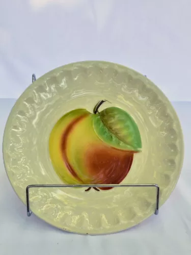 Vintage 1930's Reuss E&R Erphila Czech Peach Plate Farmhouse Raised Hand Painted