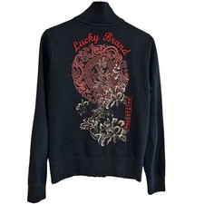Y2K lucky brand M sweatshirt zip up jacket Asian embroidered graphic embroidery