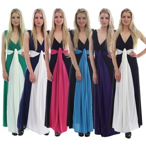 Damen Lange Promi Inspiriert Griechisch Twist Knoten Kontrast Panel Prom Kleid Ebay