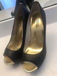 michael kors black shoes with gold heels