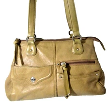 Stone MountainTan Pebble Leather Shoulder Bag Satchel Double Handle Purse