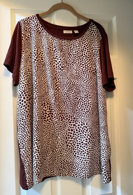 LOGO Lori Goldstein Rayon Top Brown Printed Woven-Size XL