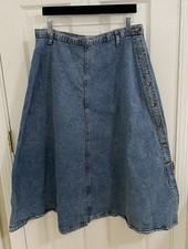 Vintage Women s Cherokee Denim Jean Flare Side Button Midi Skirt Size 18 Cowgirl