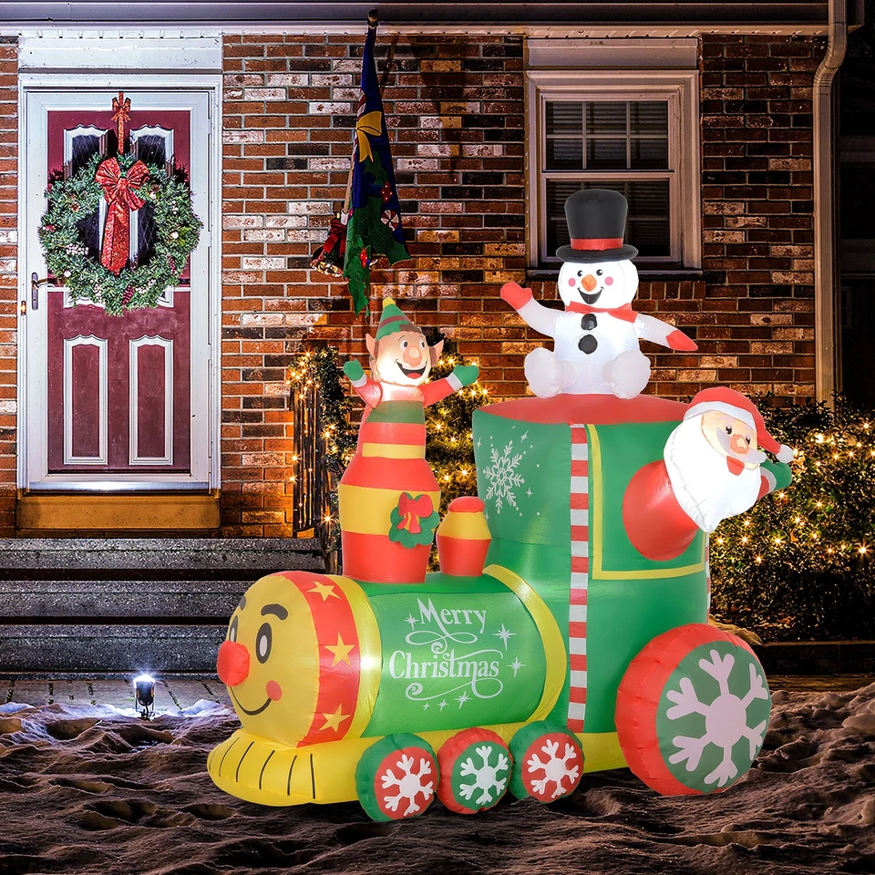 Outsunny 5.9' Christmas Inflatables Train with White LED Lights for Party