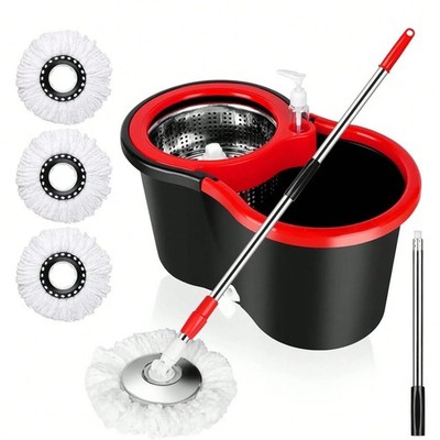 360° Rotating Mop Bucket Set with 61-Inch Adjustable Stainless Handle 3 Mops