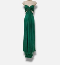 Valentino Women's Green Pleated Empire Waist Cut-Out Silk Gown Dress Size 46