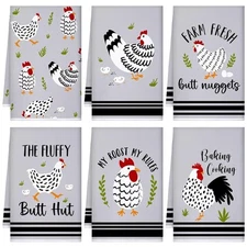 Set of 6 Farm Chickens Kitchen Towels Farmhouse Tea Towels Absorbent Dish Tow...