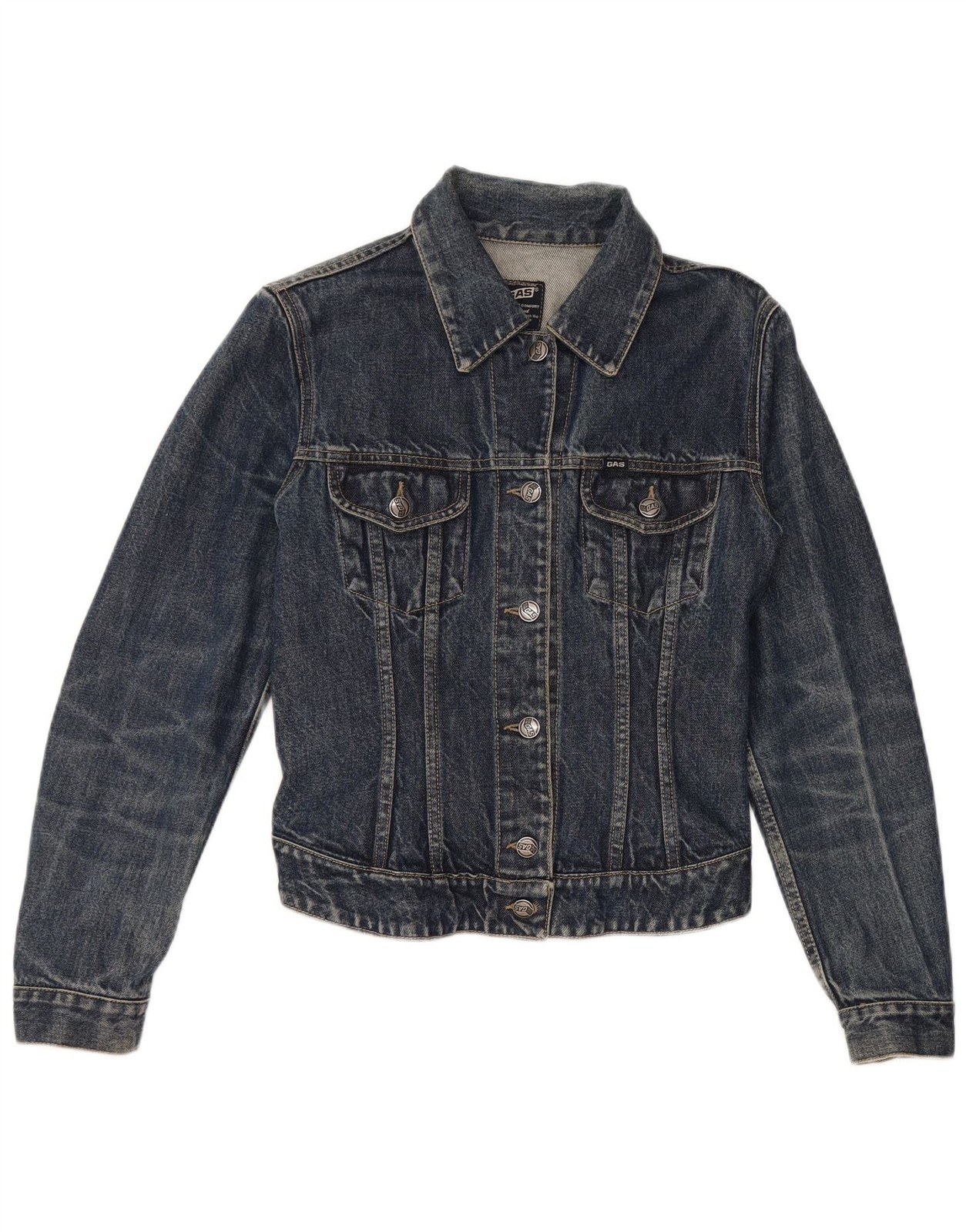Gas Womens Street Mood Crop Denim Jacket UK 10 Small Blue Cotton ZT09