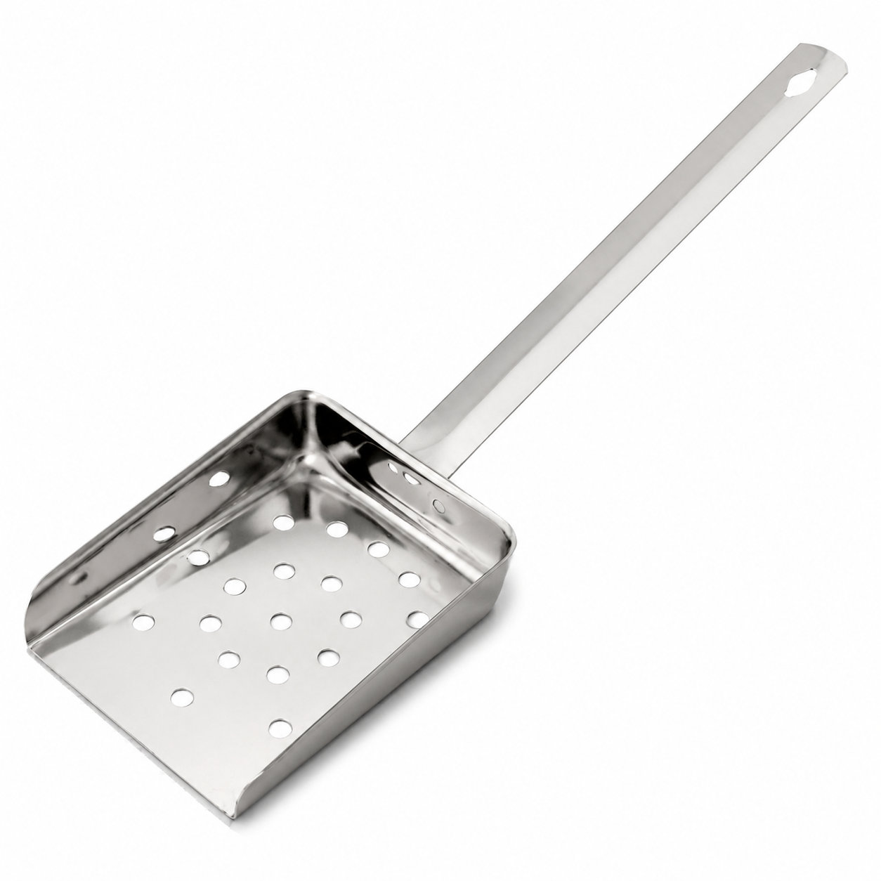 Vogue Stainless Steel Flat Handle Chip Scoop Perforated Fry Scoop Portioner 30cm
