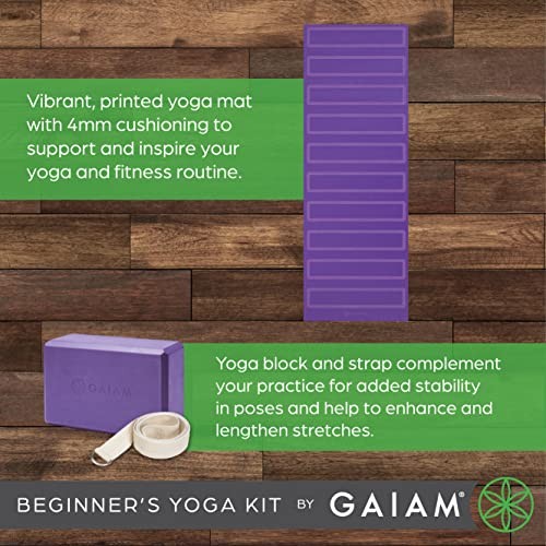 Gaiam Beginner's Yoga Starter Kit Set - Yoga Mat, Yoga Brick, 6ft Yoga Strap