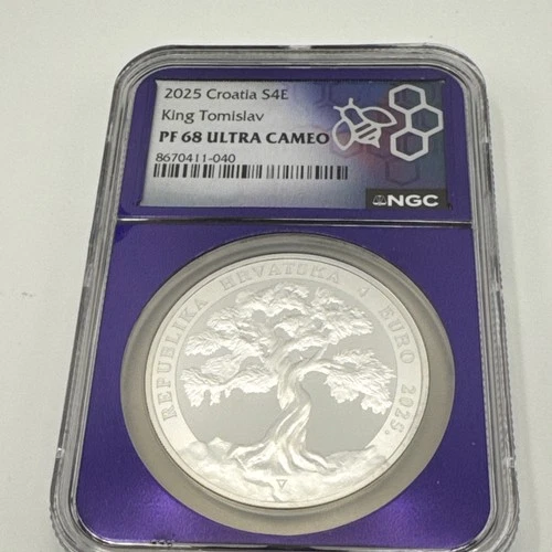 2025 Croatia 4 Euro King Tomislav Silver PF68 Ultra Cameo NGC S4E Olive Tree