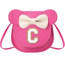Kids Purse Girls Crossbody Purse Hot Pink Monogram Lettter C Bow Bag Wallet