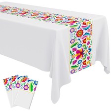 Oudain 3 Pcs Fiesta Tablecloth 108 x 54 Inch Plastic Tablecover Mexican Water...