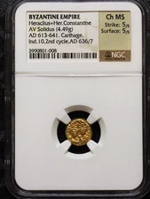 Byzantine Empire Heraclius & Her. Constantine AD 613-641 AV Solidus Choice MS