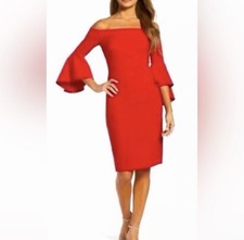 Bisou Bisou Michelle Bohbot Red Off Shoulder Dress Women’s Size 4 Formal Wedding