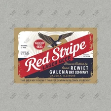 Vintage Red Stripe Beer Sign 1935 Reproduction Metal Label Galena #253135