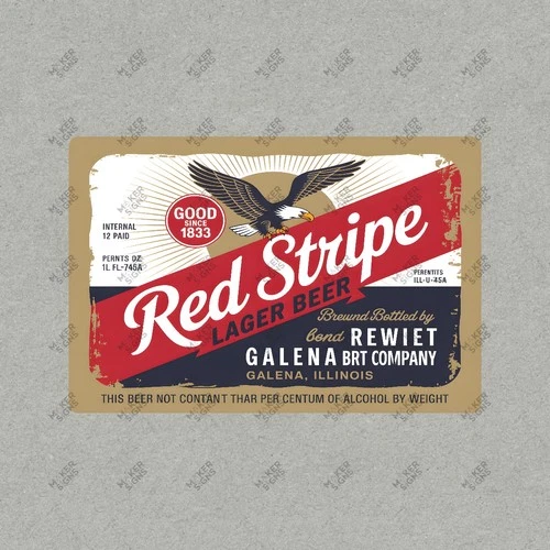 Vintage Red Stripe Beer Sign 1935 Reproduction Metal Label Galena #253135