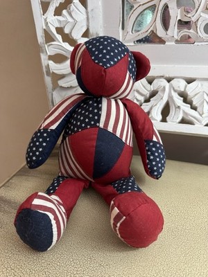 Terry s Village Patriotic Patchwork Teddy Bear 13  Americana Plush USA Flag