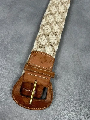 Ceinture cuir et corde / paille tressée vintage archive Made in France 70cm - Photo 1/4