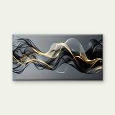 Abstract Dark Tone Waves of Light Unframed Canvas Painting for Living