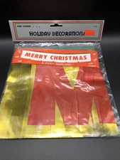 Vtg Gold Red Foil Merry Christmas Holiday Banner Decor NIP New Ben Franklin 6’