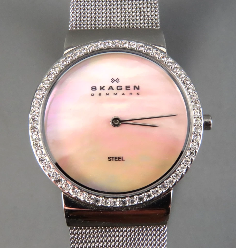 SKAGEN часы Серебряный Milanese сетки группы розовый мать/жемчуг шкала модернистские кристаллы - Изображение 2 из 4