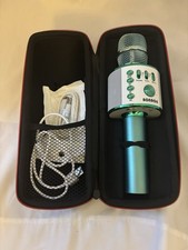 BONAOK Wireless Bluetooth Karaoke Microphone Speaker Blue Case Cord Cables Set