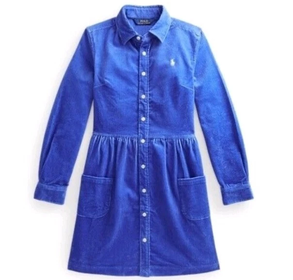 Vestido camisero POLO Ralph Lauren de pana para niños con botones Foto 3 de 4