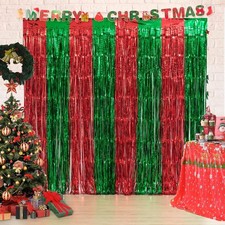 3 Pack Christmas Party Decorations, Red and Green Tinsel Foil Fringe Curtains...